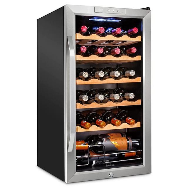 Ivation 24 Bottle Compressor Wine Cooler Refrigerator w/Lock | Large Freestanding Wine Cellar For Red, White, Champagne or Sparkling Wine | 41f-64f Digital Temperature Control Fridge Stainless Steel