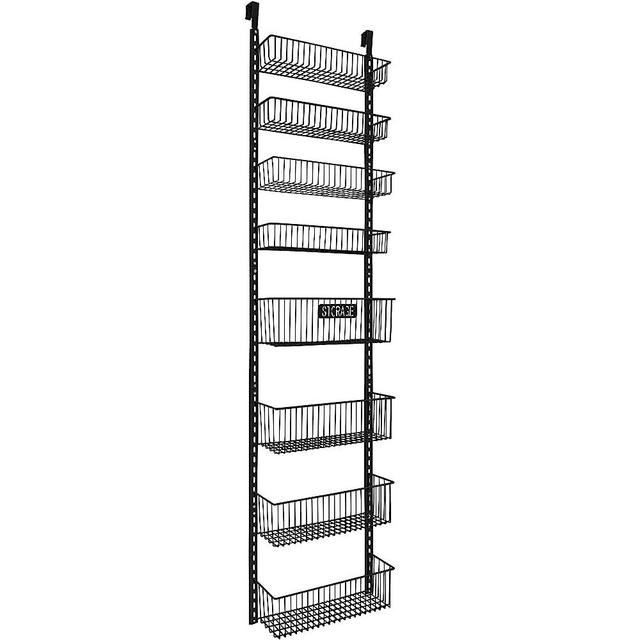 Shengsite Over the Door Pantry Organizer, 4+4 Tier Wall mounted Spice Rack, Pantry Door Organizer with 4 Long and 4 Short Baskets, Black Pantry Door Storage Rack for Kitchen, Storage Room and Bathroom