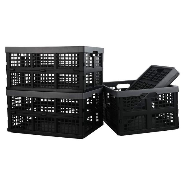 Pekky 34 Quart Plastic Milk Crates Stackable, Collapsible Storage Crate, 4 Packs