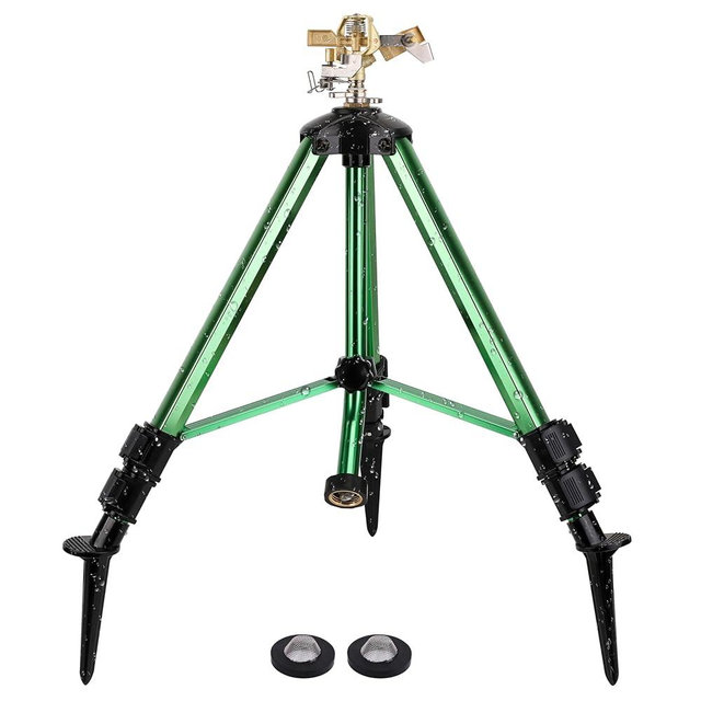 Sprinklers for Yard,Heavy-Duty Impact Sprinkler on Ground Plug Tripod Base, 360 Degree, 0-43 Feet Large Area Coverage Yard Sprinklers, Adjustable Height 16-37” Water Sprinkler for Lawn