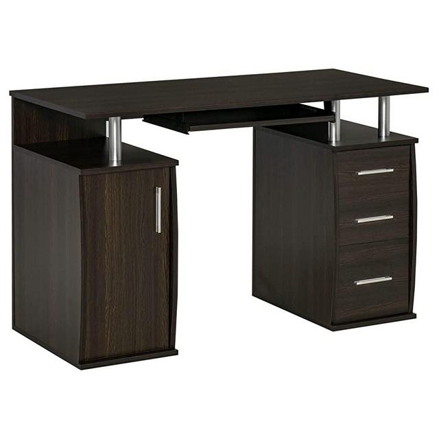 HOMCOM 47" Computer Desk with Keyboard Tray and Storage Drawers, Home Office Workstation Table with Storage Shelves, Black