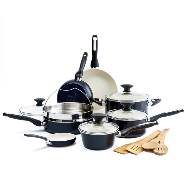 Rio Ceramic Non-Stick 16-Piece Cookware Set, Black