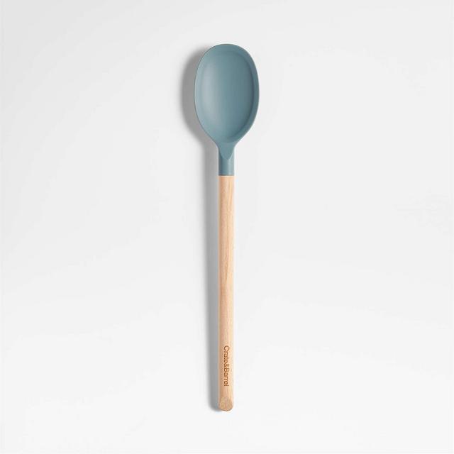 Crate & Barrel Deep Sage Green Silicone and Wood Spoon