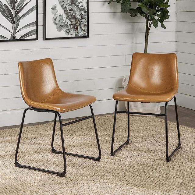 LEMBERI Faux Leather Dining Chairs Set of 2, 18 Inch Kitchen & Dining Room Chairs,Mid Century Modern Dining Chairs with Backrest and Metal Legs, Comfortable Upholstered Seat Chairs (18,Whicky)