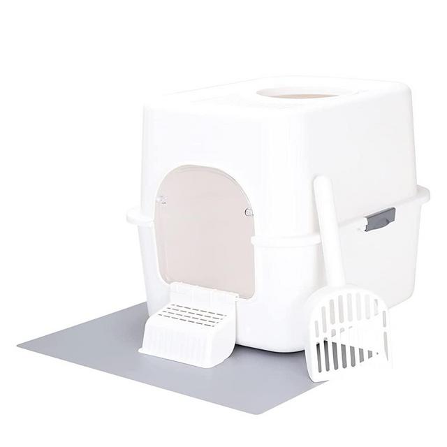 Sfozstra Cat Litter Box with Lid, Fully Enclosed Splash-Proof Litter Box,Top Entry Cat Litter Box, Easy to Assemble and Installation (White, Small)
