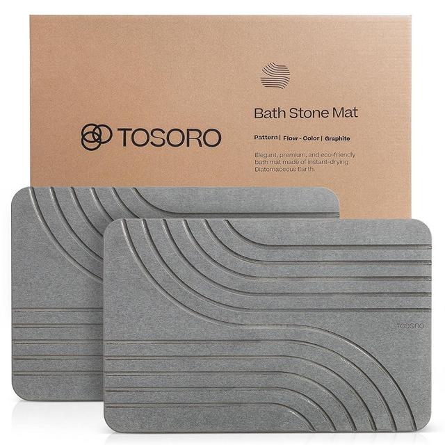 TOSORO - Stone Bath Mat, Diatomaceous Earth Non-Slip Stone Shower Mat - Quick Drying Absorbent Bath Stone Mat - Elegant & Modern Design, Easy to Clean (23.5 x 15 Graphite) - 2 PCS