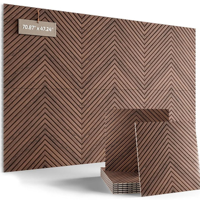 Fluxynara Large Felt Bulletin Board,Cork Board Alternative 70.87'' x 47.24'' Art Acoustical Wall Panels-6 Pack with 60 Adhesive Tabs,for Recording Studio/Home Offices-Walnut/Pyramid