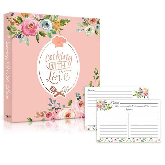 Recipe Binder 8.5x11 3 Ring, Blank Recipe Book to Write in Your Own Recipes, Family Recipe Binder with Plastic Sleeves, 4x6 recipe cards Binder Kit to make your own cookbook (Floral)