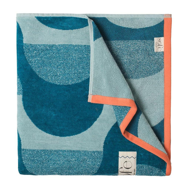 SOFE H&L | Playa Velour Large Beach Towel Pack of 1 (35” x 70”) Waves - Green | Thick, Premium, Fade Resistant, Durable | Luxury Resort Quality Pool Towel, Turkish Beach Towel with Shoulder Strap