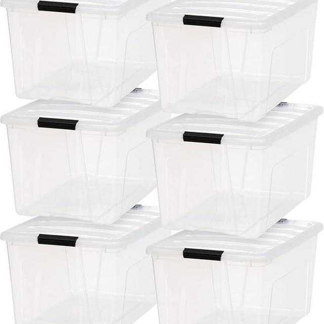 IRIS USA 72 Qt Stackable Plastic Storage Bins with Lids, 6 Pack - BPA-Free, Made in USA - See-Through Organizing Solution, Latches, Durable Nestable Containers, Secure Pull Handle - Clear