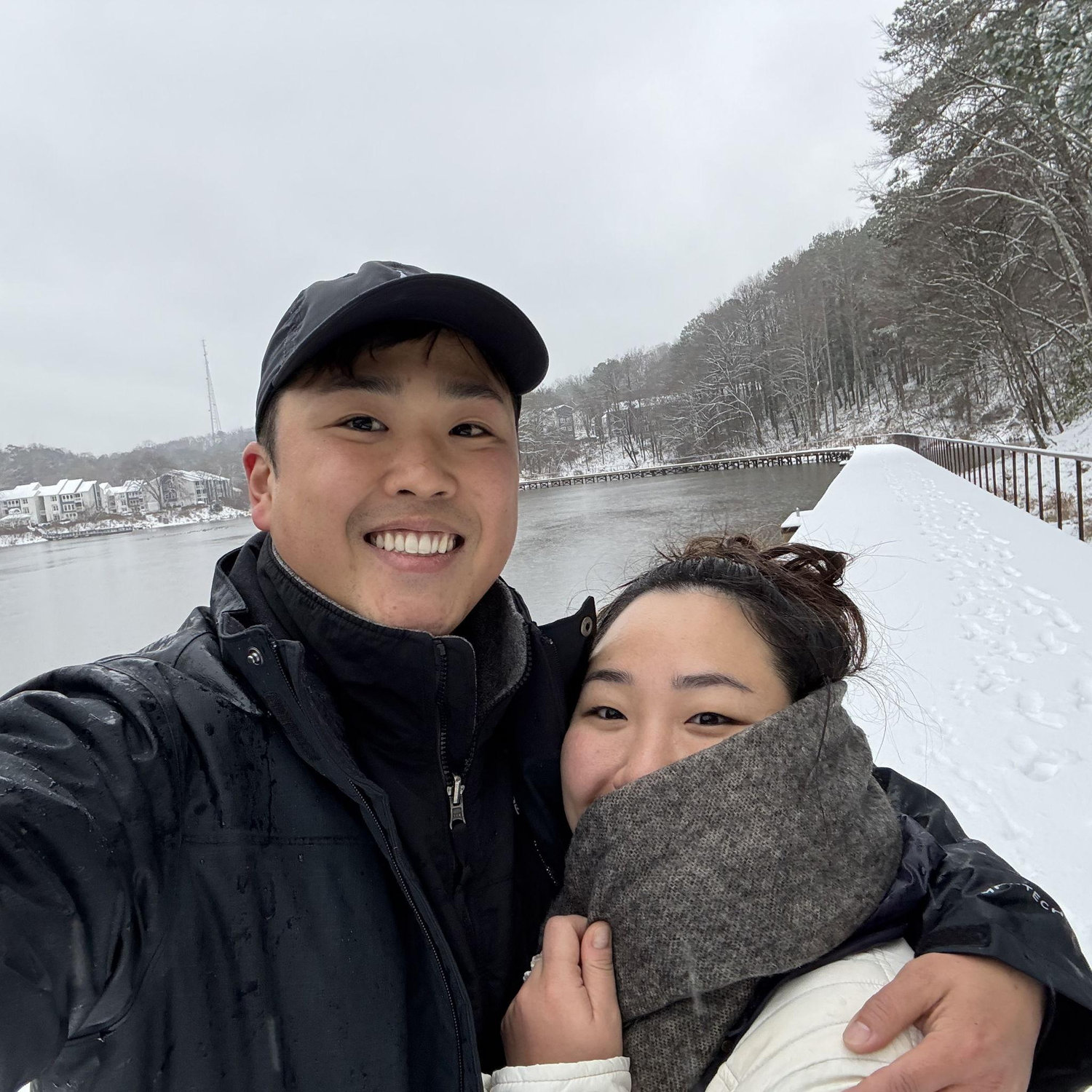 Our first snowfall together, can't believe the Chattahoochee didn't freeze over!