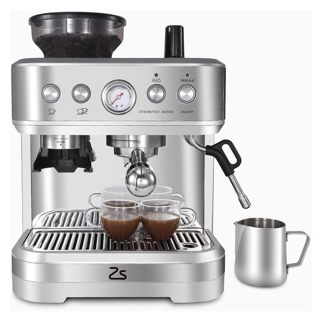 Acekool Espresso Machine with Grinder and Milk Frother, 15 Bar Pump, Double PID, 85oz Removable Water Tank, Stainless Steel