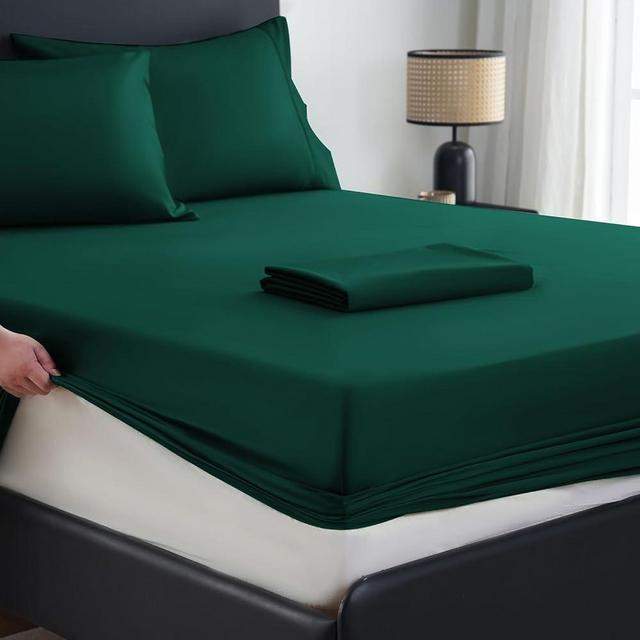 MEISHANG Extra Deep Pocket Queen Sheets Cotton - 1000 Thread Count Sheet Set - Fits 18"-24" in Deep Mattress,100% Egyptian Cotton,Sateen Weave, Soft & Breathable - 4 Piece (Queen, Dark Green)
