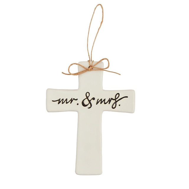 Mud Pie Mr and Mrs Wedding Cross; 6 1/2" x 5"