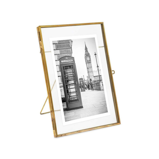 Isaac Jacobs 5x7, Antique Gold, Vintage Style Brass and Glass, Metal Floating Picture Frame (Vertical) with Locket Closure, for Photos, Art, More, Tabletop Display (5x7 Antique Gold)