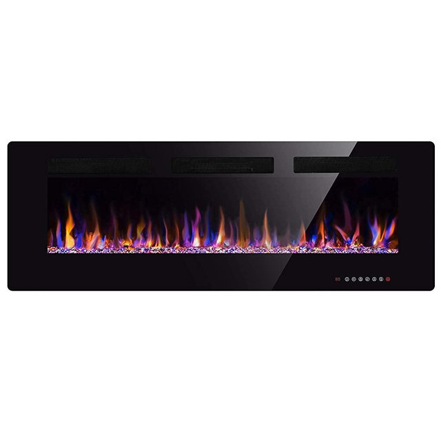 50" Electric Fireplace in-Wall Recessed and Wall Mounted 1500W Fireplace Heater and Linear Fireplace with Timer/Multicolor Flames/Touch Screen/Remote Control (Black)