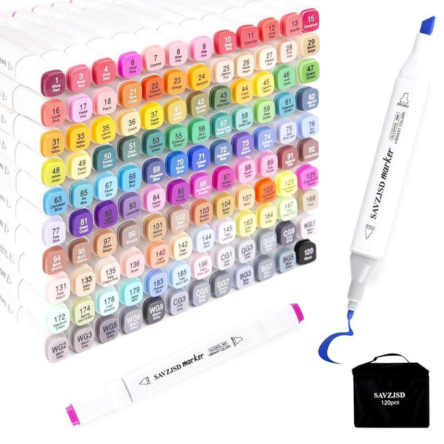 SAVZJSD 120 Colors Premium Alcohol Markers, [2024 Upgraded] Dual Tips Alcohol-Based Art Markers for Kids and Adults, Art Markers Set in Coloring, Painting (Fine & Broad