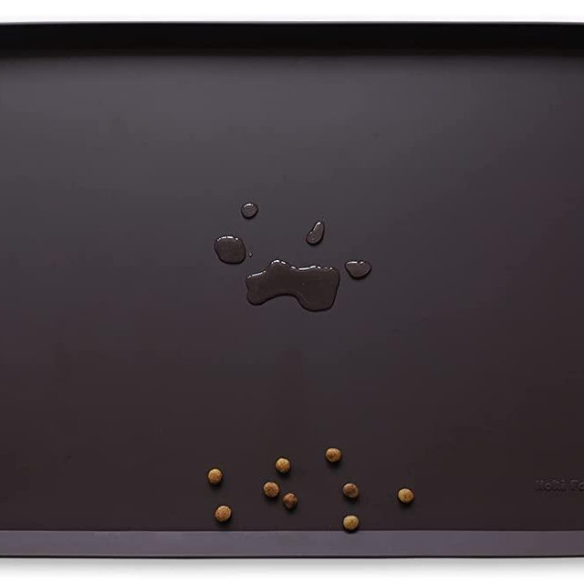 Hoki Found Large Silicone Pet Food Mats Tray - Non Slip Pet Dog Cat Bowl Mats Placemat - Dog Pet Cat Feeding Mat - Waterproof Dog Cat Food Mats -Pet Water Mats for Floors - Dark Oak