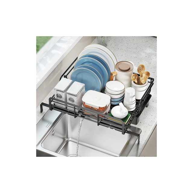 Carbon Steel Kitchen Dish Rack Household Cutlery Storage Rack Drain Basket Multifunctional Retractable Under Sink Dish Rack