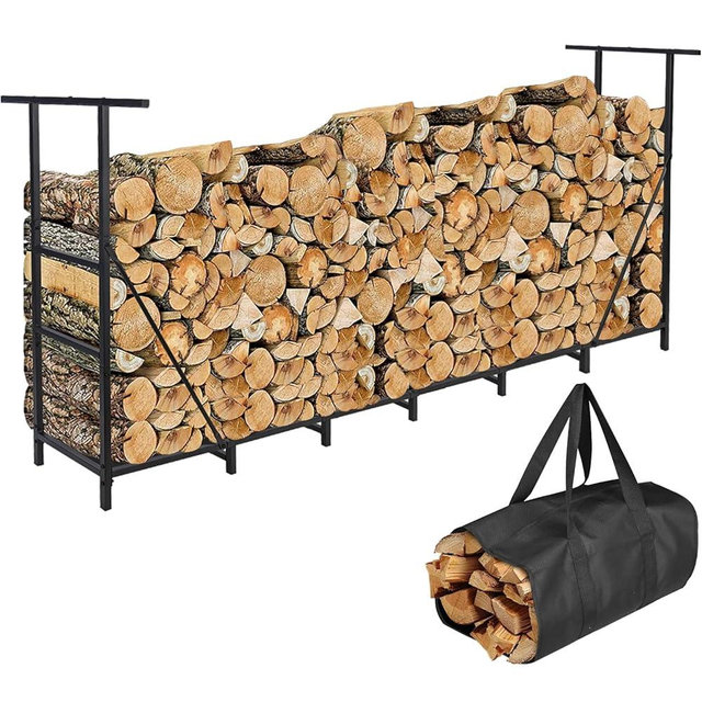 Honest 8ft Firewood Rack Outdoor Adjustable Indoor Wood Racks Outdoor for Firewood Holder Heavy Duty Fire Wood Storage Racks Metal Log Racks for Firewood Log Holders for Firewood Outdoor, Black