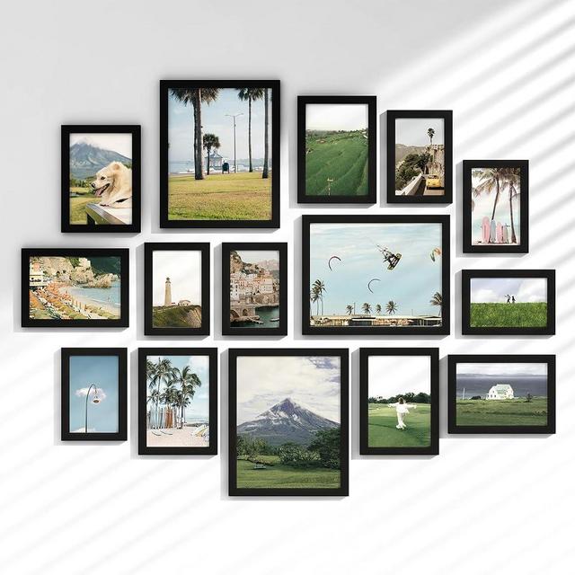 Venusmiles 15 Pack Picture Frames Collage Wall Decor, Gallery Frame Set for Wall Mounting or Tabletop Display, Multi Sizes Including 3pcs 8x10, 6pcs 5x7, 6pcs 4x6, Black