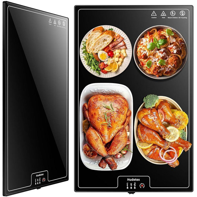 Warming Mat for Food (L 22"x14"), Warming Trays for Buffets Party & Daily Use, Temperature Control Food Warmer, Full Surface Warm Tempered Glass Food Warming Mat, Black Electric Warming Tray