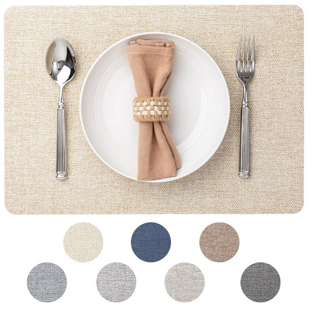 Baroyal Faux Leather Placemats Set of 6 Vinyl Washable Wipeable Table Mats for Kitchen Dining Table Heat Resistant Waterproof Modern Indoor/Outdoor Placemats Non-Slip Easy Clean Place Mats (Beige)