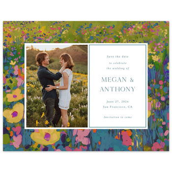 Lux Teal Blue White Wedding Save the Date Card with PRINTED