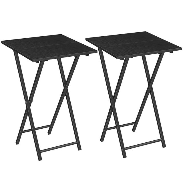 HOOBRO Folding TV Tray Table, Set of 2 Wooden TV Tray, Portable Sofa Side Snack Table, Industrial Desk for Small Spaces, Space-Saving, Easy to Install and Fold, Black BB27BZP201
