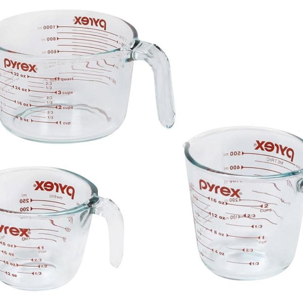 Pyrex 1118990 3PC Glass, 1 Cup, 2 Cup, 4 Cup, 3 PC Measuring Cup Set