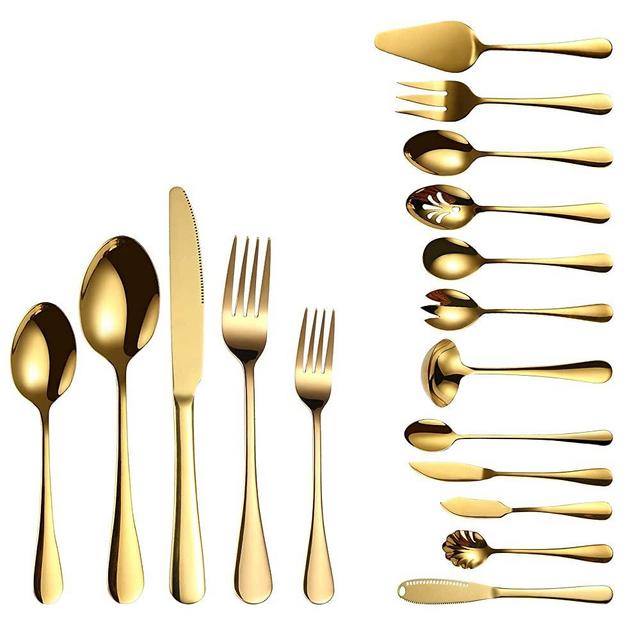 72 Piece Silverware Flatware Cutlery Set, Stainless Steel Fork Spoon Knife Sets for 12, Tableware Cutlery for Home Restaurant Party, Eating Utensils Service Mirror Polished Dishwasher Safe(Gold)