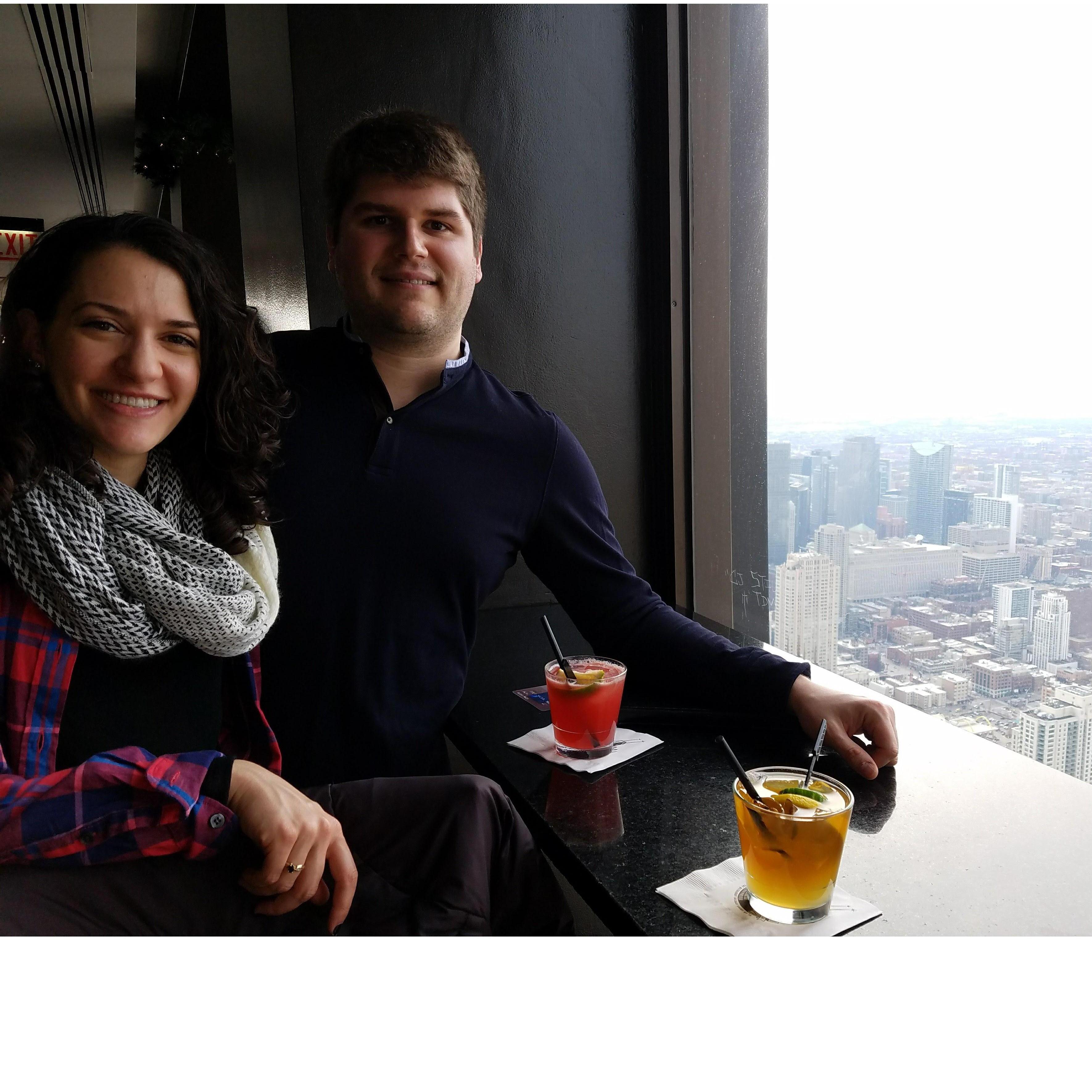 At the top of the John Hancock tower in Chicago