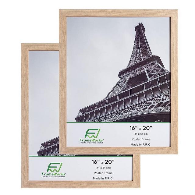 FrameWorks 16” x 20” 2-Pack Natural Oak Back-Loading Wooden Poster Frame with Classic Edges