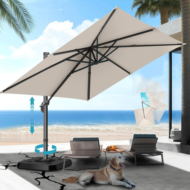 HOTIME10x10ft Patio Umbrella Cantilever Umbrella - Upgrade and Intensify - with 360 Rotation and 5 Angles Adjustment - Aluminum Offset Pool Umbrella Square Outdoor Umbrellas for Patio Garden Deck Pool, Beige