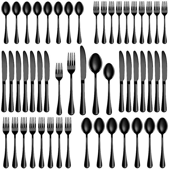 60 Pcs Black Silverware Set, Stainless Steel Flatware Set Service for 12, Mirror Polished Cutlery Utensil Set, Durable Home Kitchen Eating Tableware Set, Include Fork Knife Spoon Set, Dishwasher Safe