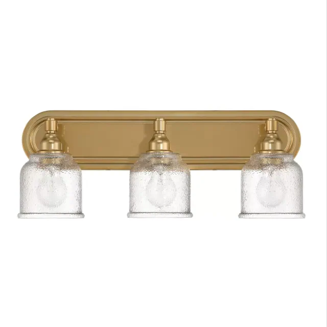 Robert Stevenson Lighting Clara Vintage Metal and Distressed Antique Glass 3-Light Vanity Light Brushed Gold: ETL Listed, Steel Body, Wall Mounted
