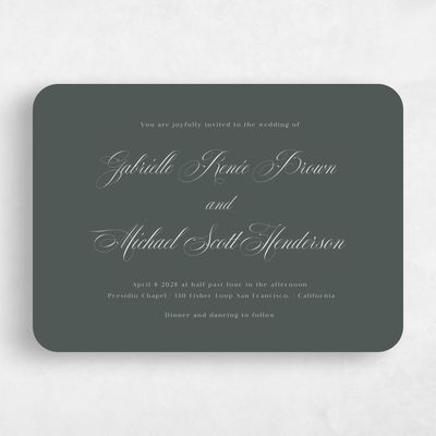 Green Rounded Wedding Invitation - Conques Landscape