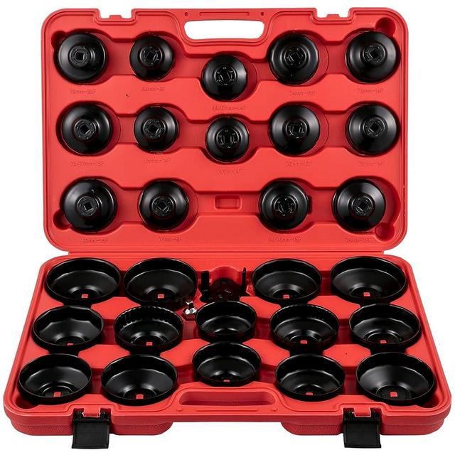 VEVOR Oil Filter Socket Set, 30 Pcs Oil Filter Wrench Set, Sturdy Steel Oil Filter Socket, 3/8" Oil Filter Socket, Low Profile Oil Filter Socket Set For Easy Access, Oil Filter Wrench Cap Set w/ Case