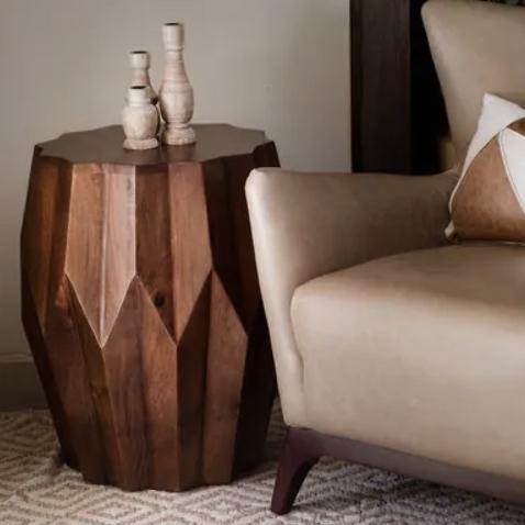 Chantel Drum End Table - Deep Brown