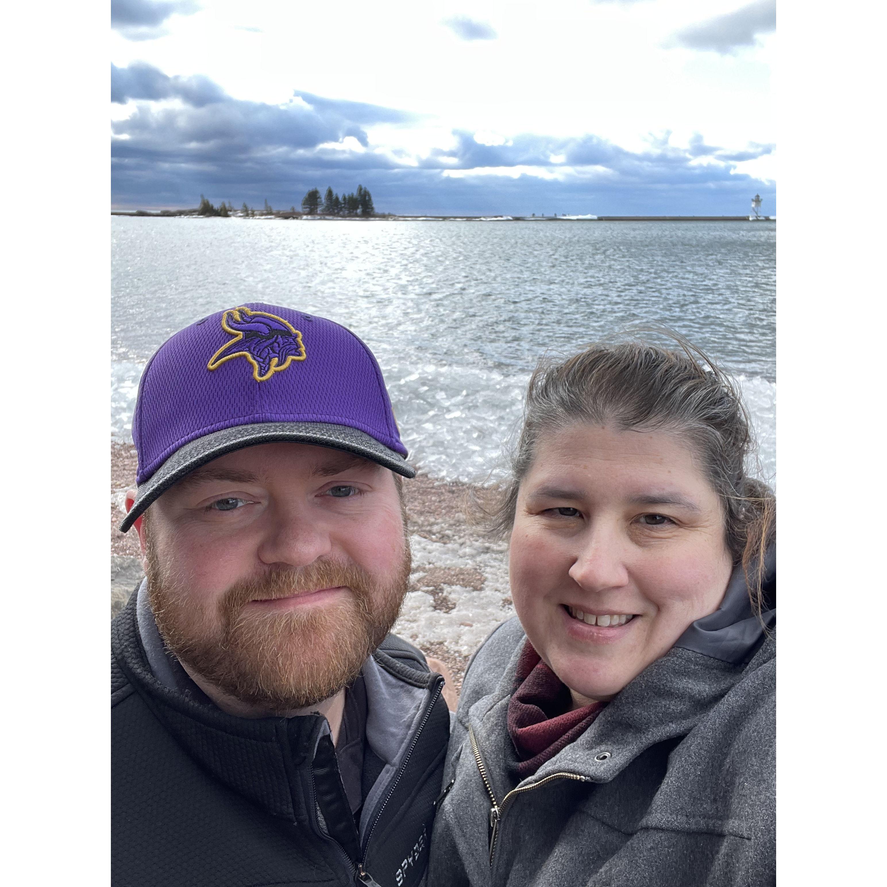Engaged on a wintery morning in Grand Marais.