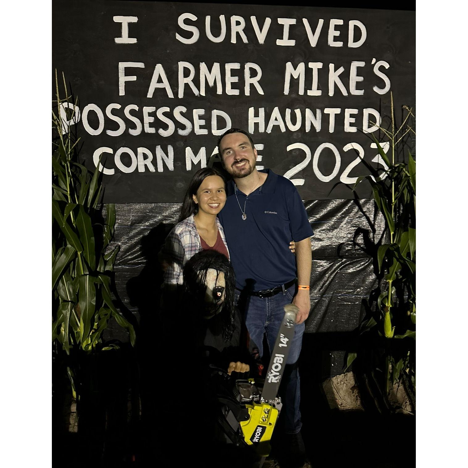 Alex first saw a picture of Kristy at the Farmer Mike's Halloween maze in 2022 with her friends. So, here is Kristy and Alex coming full circle at Farmer Mike's halloween maze in 2023.