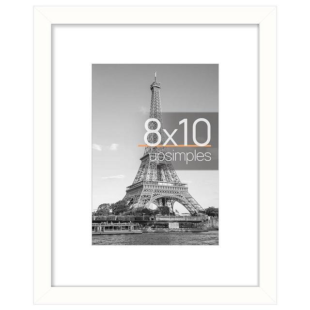 upsimples 8x10 Picture Frame, Display Pictures 5x7 with Mat or 8x10 Without Mat, Wall Hanging Photo Frame, White, 1 Pack