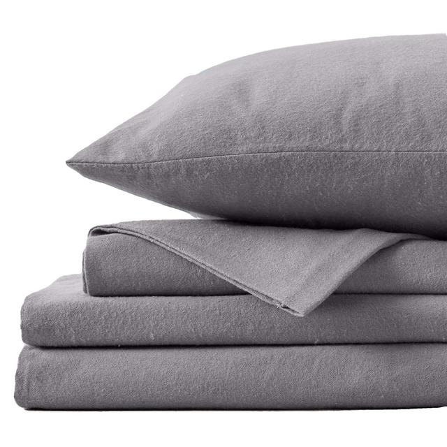 Great Bay Home Extra Soft 100% Turkish Cotton Flannel Sheet Set. Warm, Cozy, Heavyweight, Luxury Winter Deep Pocket Bed Sheets in Solid Colors. Nordic Collection (Queen, Frost Grey)