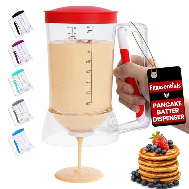 Eggssentials Pancake Batter Dispenser - Batter Dispenser with Squeeze Handle for Cupcakes - Pancakes - Cookie Cakes - Waffles - and Biscuit Separation.