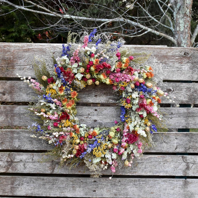 Bright summer meadow dried flower wreath, Mother's Day gift, vibrant wreath, wreath for summer