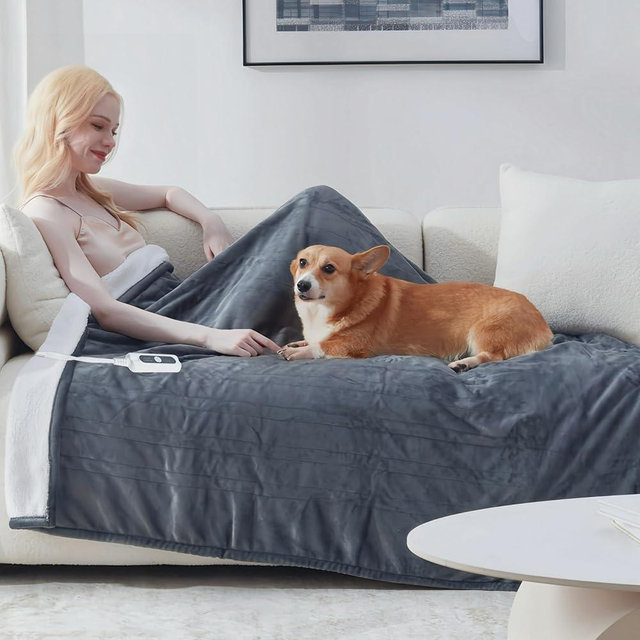 SNUGSUN Heated Blanket Throw Size, Soft and Cozy Electric Heating Blanket for Bed, Automatic Safety System 6 Heating Levels & 4 Hours Auto-Off Gift for Grandma,50" x 60" London Grey