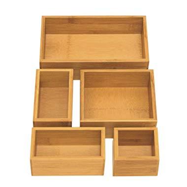 Seville Classics 5-Piece Bamboo Storage Box Set, Assorted Sizes