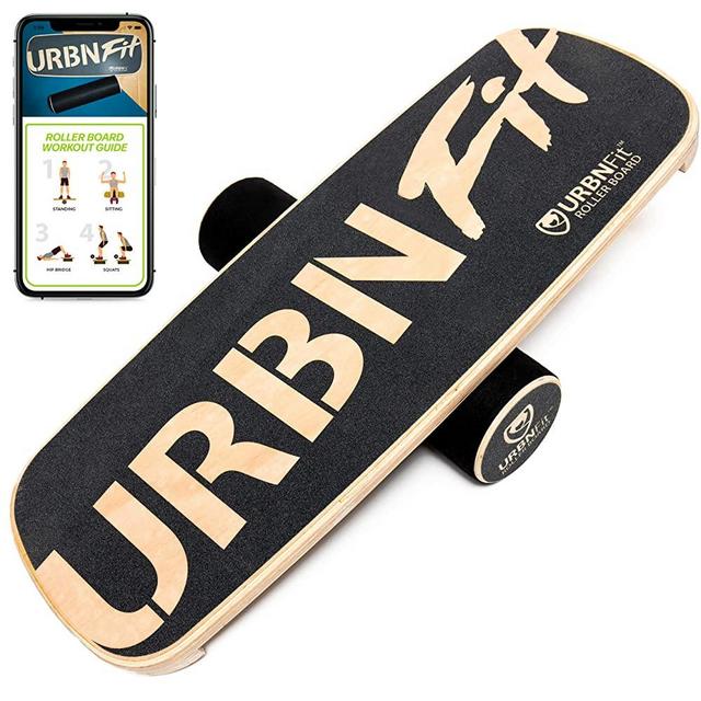 URBNFit Wooden Balance Board Trainer - Wobble Board for Surf, Hockey, & Snowboard - Balancing Board to Sculpt & Build Core Stability - Exercise Equipment w/Workout Guide