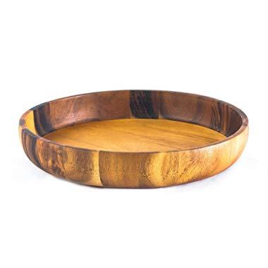 Falin & Lenin's Wood Serving Plate, Crafted Natural Wood Round Serving Tea Tray Salad,Fruit Dessert Cake Snack,Large Platter, 14" Diameter x 2.35" Height