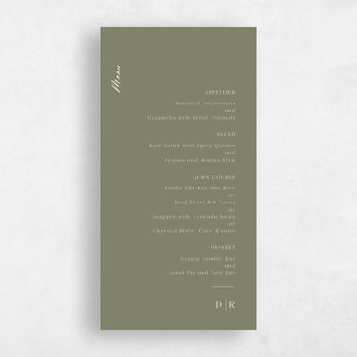Khaki Green Wedding Menu - Asher